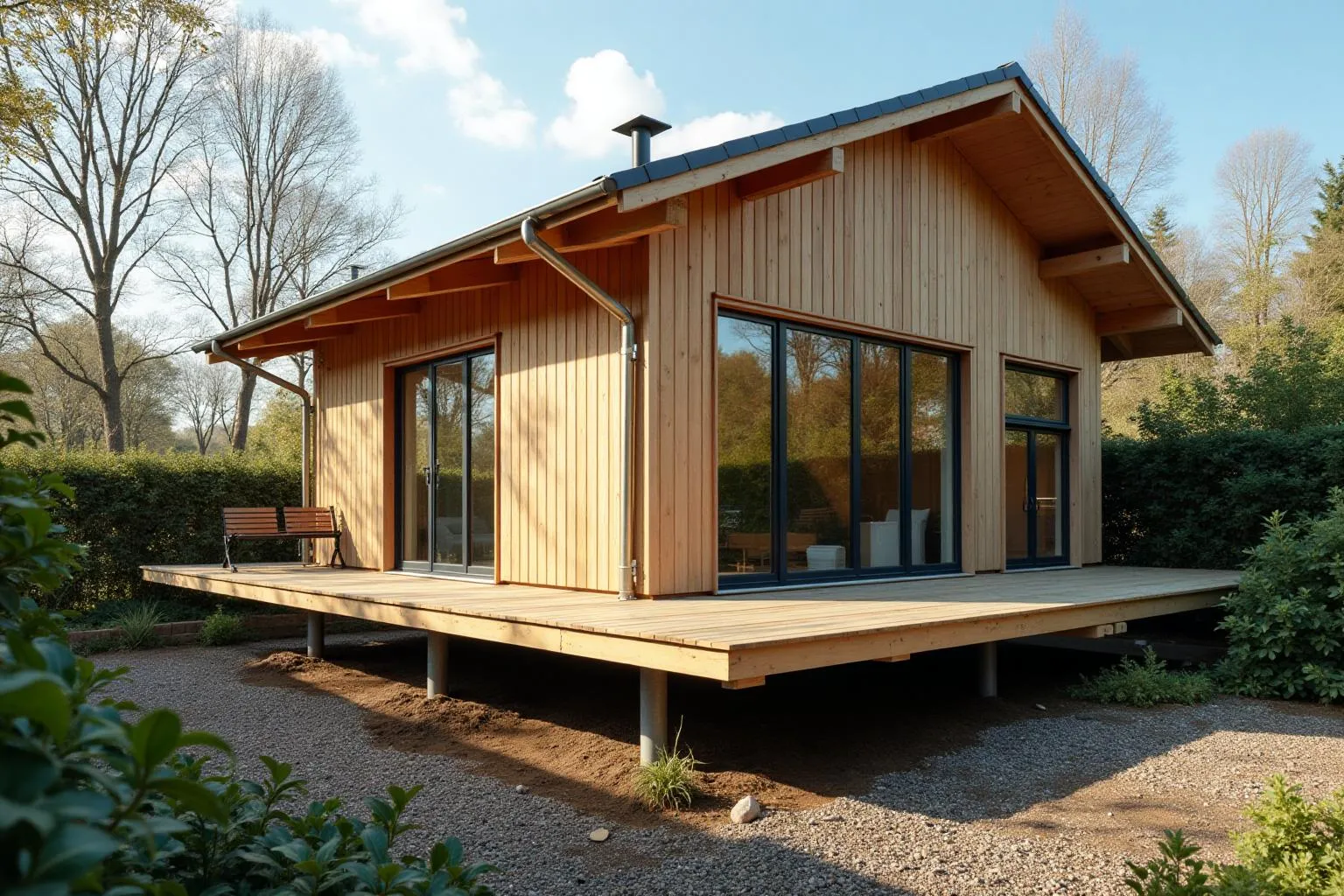 Installatie van schroefpalen voor een landbouwschuur